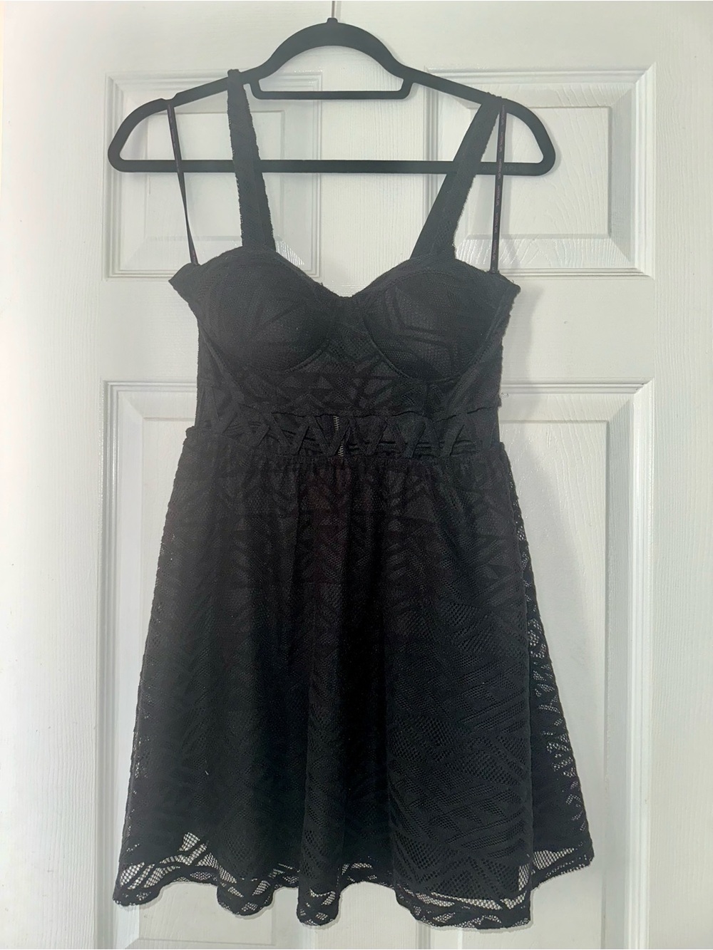 Material Girl Black Lace Mini Dress with Sweetheart Bodice- Size Small